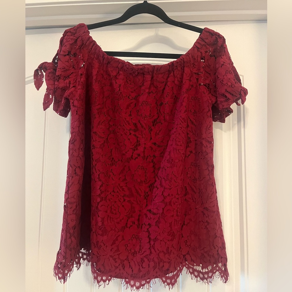 Off shoulder cranberry lace top